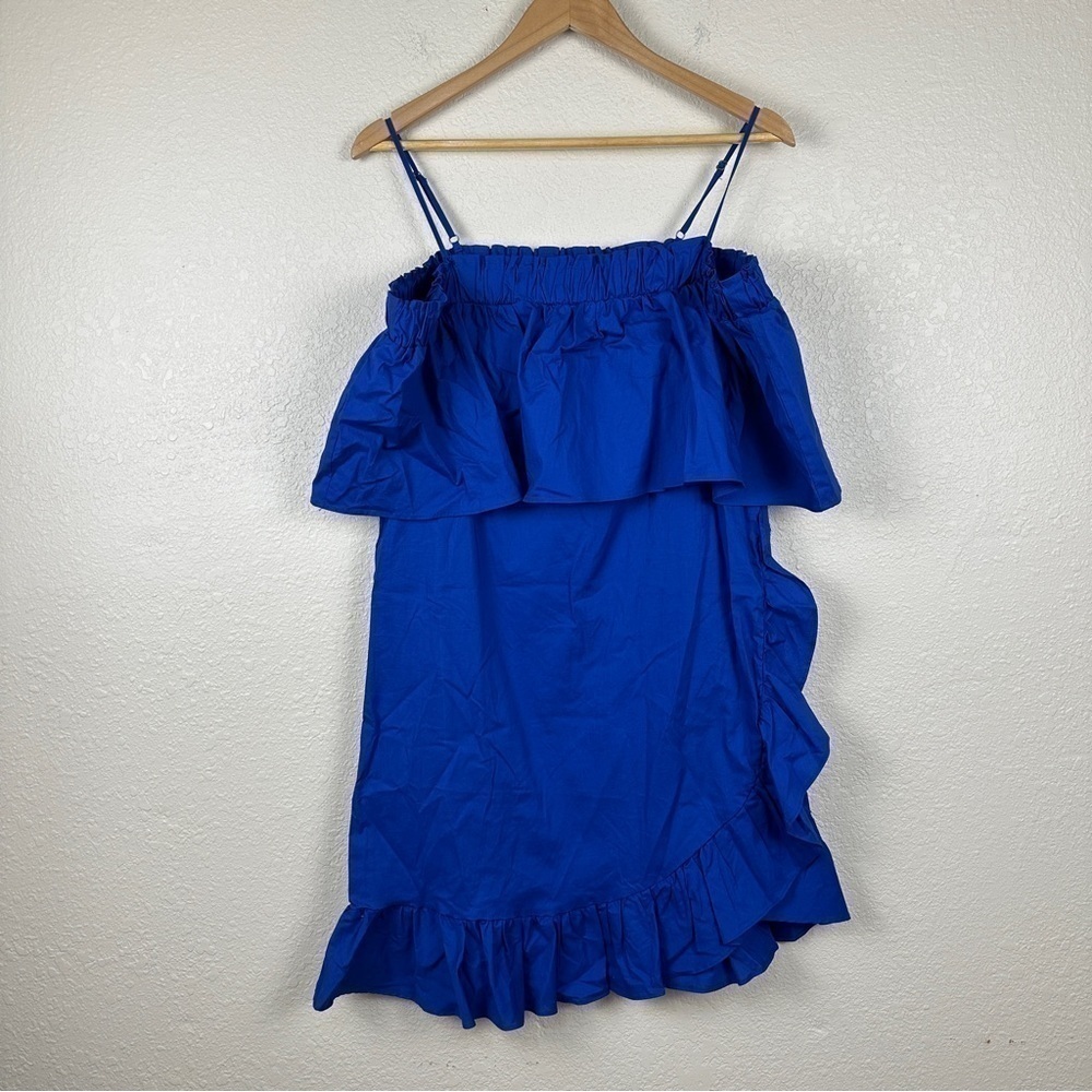 Who What Wear Bardot Ruffled Off the Shoulder Mini Dress Blue Size Small - Picture 3 of 15